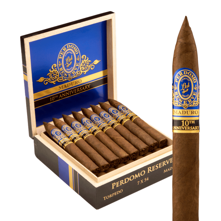 Perdomo Reserve 10th Anniversary Box Pressed Maduro Torpedo 7x54 Maduro hộp 25